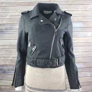 Zara Basic Gray Faux Suede Motorcycle Moto Jacket